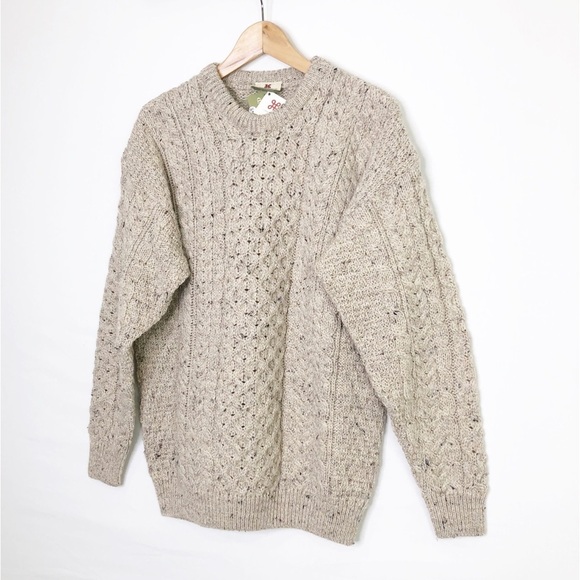 Carraigdonn tan Cable knit wool crew, neck pull over sweater - Picture 7 of 9